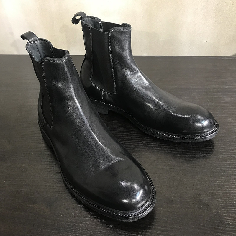 Челси сапоги 复古切尔西靴男休闲皮靴英伦做旧圆头高帮男靴皮底短筒马丁靴子男