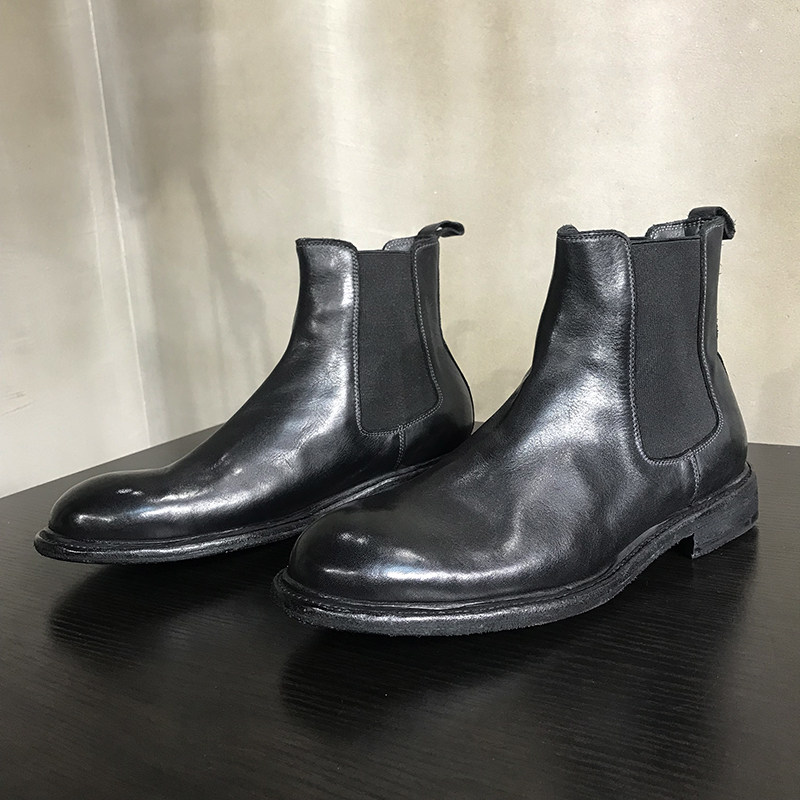 Челси сапоги 复古切尔西靴男休闲皮靴英伦做旧圆头高帮男靴皮底短筒马丁靴子男
