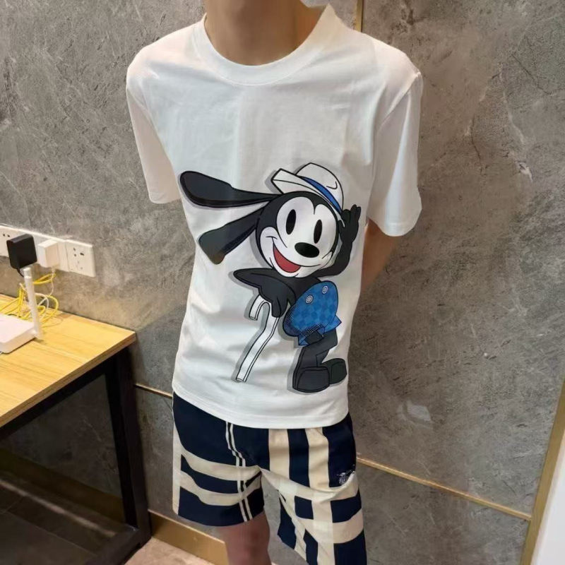 300g Pure Cotton Trendy Summer Brand Mickey Mouse Print Short-Sleeve T-Shirt for Men and Women, Popular among Middle School Students, Light Luxury Hot Item