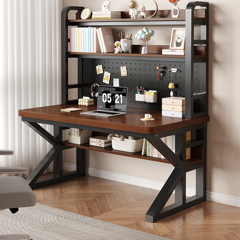 Desktop Computer Desk, Home Study Desk with Integrated Bookshelf, Small Apartment Pegboard Study and Writing Desk, Bedroom Office Desk