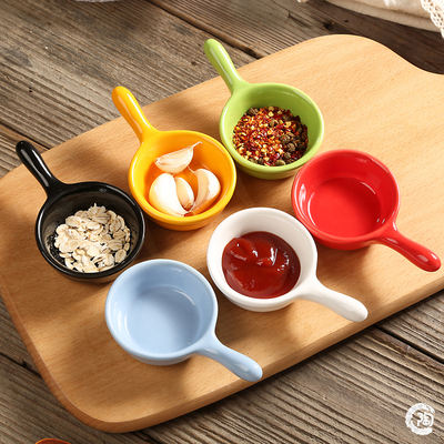 Six-color ceramic single-handled seasoning bowl, sauce plate, Japanese side dish plate, Q-style small bowl, cold dish plate, tableware, seasoning plate