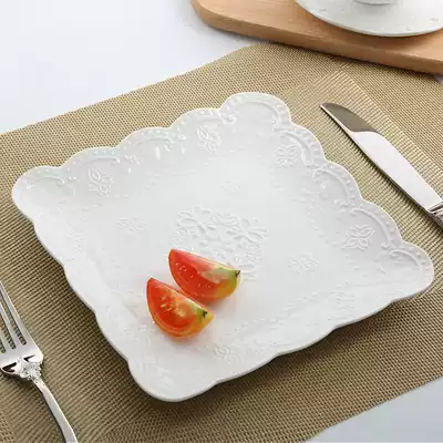 Export foreign trade~European petal edge lace relief butterfly dinner plate Square flower heart plate Fruit plate Afternoon tea