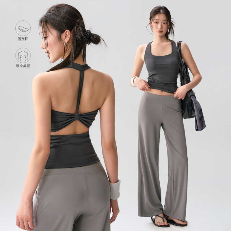 Yoga Tank Top with Straps for Women, Featuring Chest Pads to Cover Side Breasts, Pilates Training Outfit Set, Sports Fitness Bra for Summer