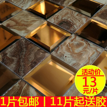 Crystal glass mosaic imitation marble grain five-sided glass TV background wall cashier