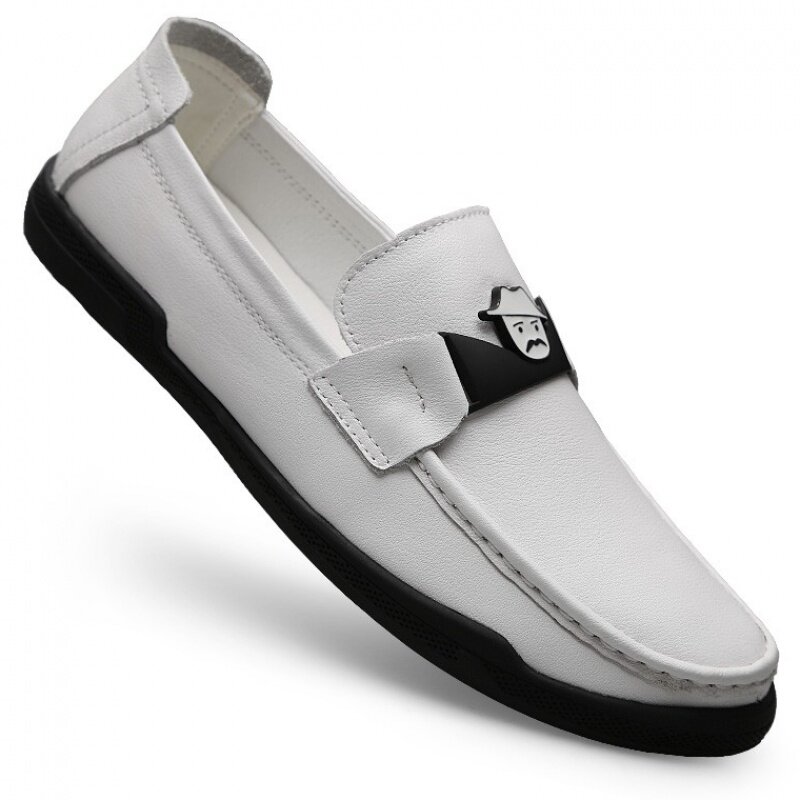 2020 fall new bean-bean shoe men's genuine leather Korean version casual leather shoes soft face leather sloth shoes white men's shoe wave