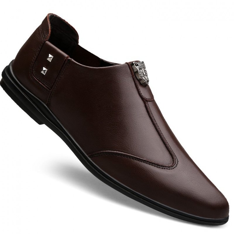 Fall Men's Shoes 2020 New Men's Casual Leather Shoes Genuine Leather Breathable Korean Version Wave Shoes A Foot foot Lazy Man Bean shoes