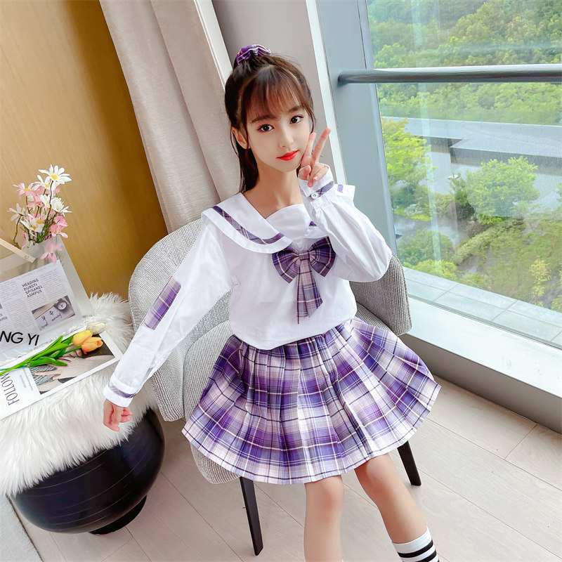 jk uniform skirt Elementary school children's genuine fall girls ik group dress up k Din K Dink Skirts Children Autumn Winter Gk Suit