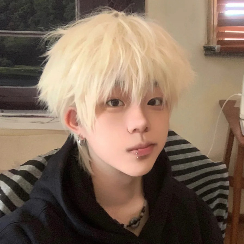 Golden Wig for Boys, Slightly Layered, Korean Style, Handsome Full Head Wig, Platinum Blonde, Youthful, Natural and Fluffy Wig