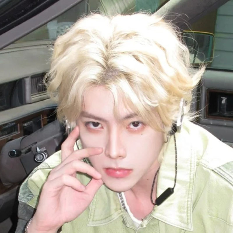 Men's Short White Blonde Wig with Micro-Fringe, Middle Part Bangs, Realistic Human Hair Look, Full Head Wig for Men