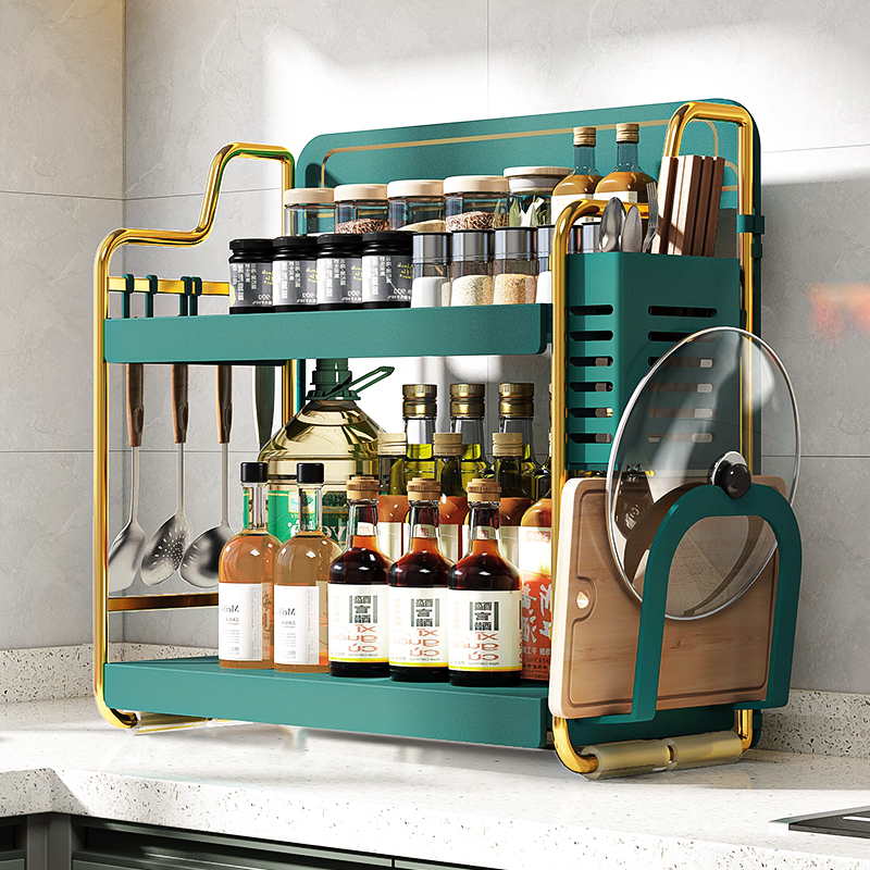 Kitchen shelve multifunctional light and luxurious seasoning jar frame stainless steel chopsticks tool holder table face multilayer condiment containing shelf