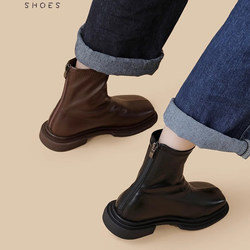 British Retro Square Toe Martin Boots Women's Short Boots 2023 Autumn and Winter New Korean Sock Boots Stretch Boots Soft Soled Slim Boots
