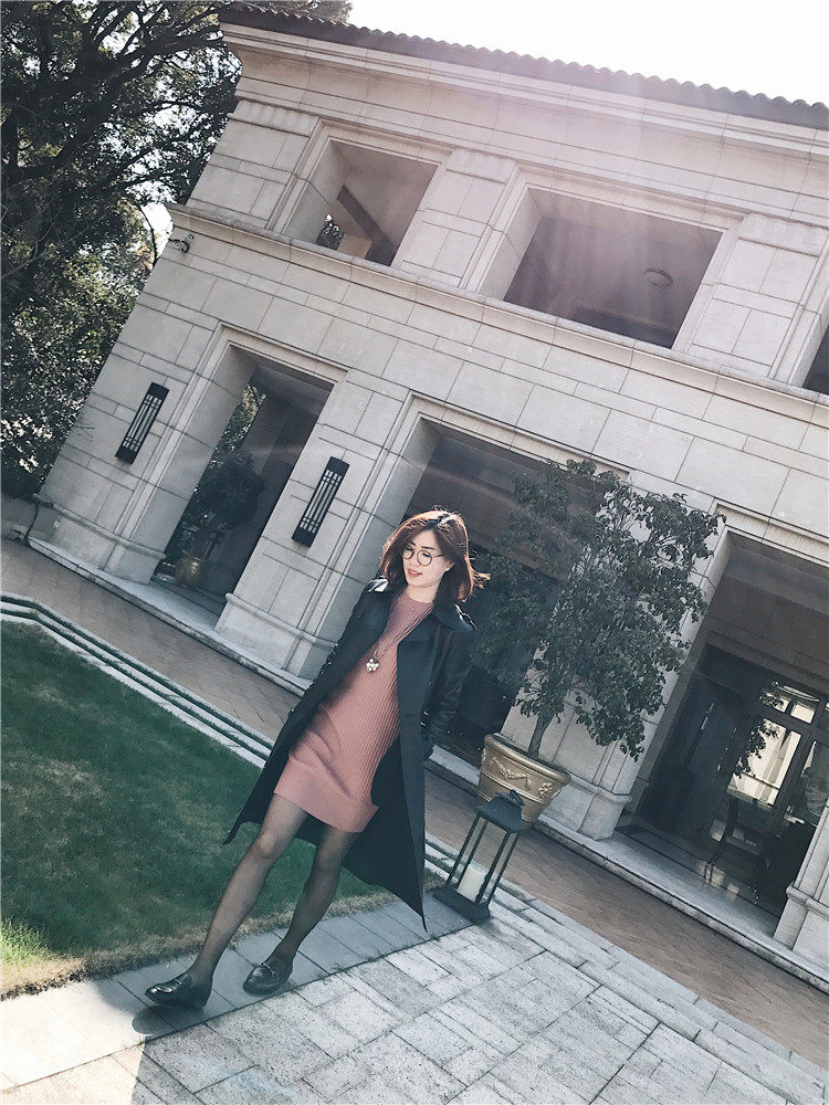 玛氏服饰 2017秋冬新款修身坑条中长款长袖针织羊毛连衣裙女 4色