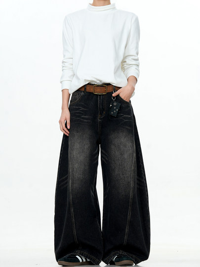 Verborgen American Retro Design Scimitar Sickle Jeans Vintage Trendy Brand Washed Deconstructed Trousers