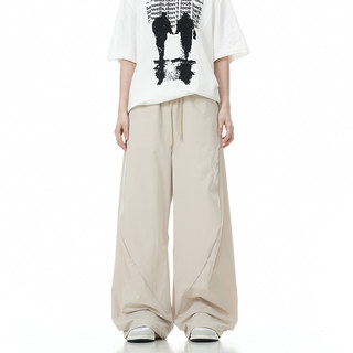 Verborgen Khaki Workwear Casual Pants Loose Wide-Leg American High Street Summer Thin Drawstring Hip-Hop Pants