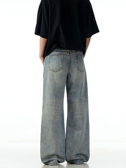 Verborgen American Retro Washed Distressed Straight-Leg Jeans Trendy Basic Versatile Cleanfit Pants