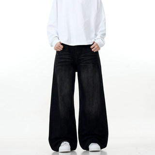 Verborgen American Retro Whiskered Black Jeans, Simple and Versatile, Loose Straight-Leg Wide-Leg Cleanfit