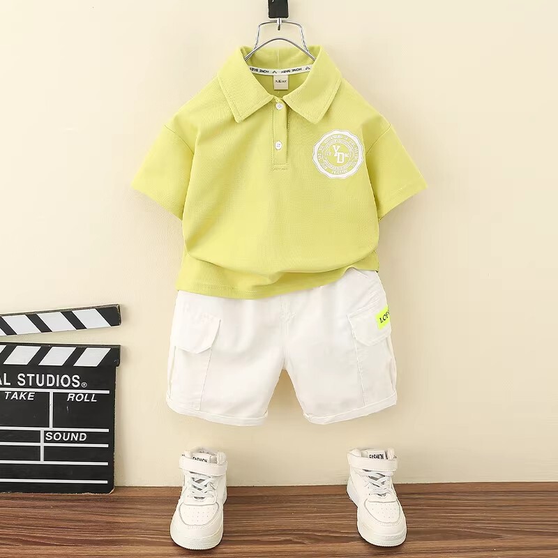 French Outlet Boys' Summer Polo Shirt Set 2026 Fashionable New Style Trendy Baby Boy Short Sleeve Two-Piece Set