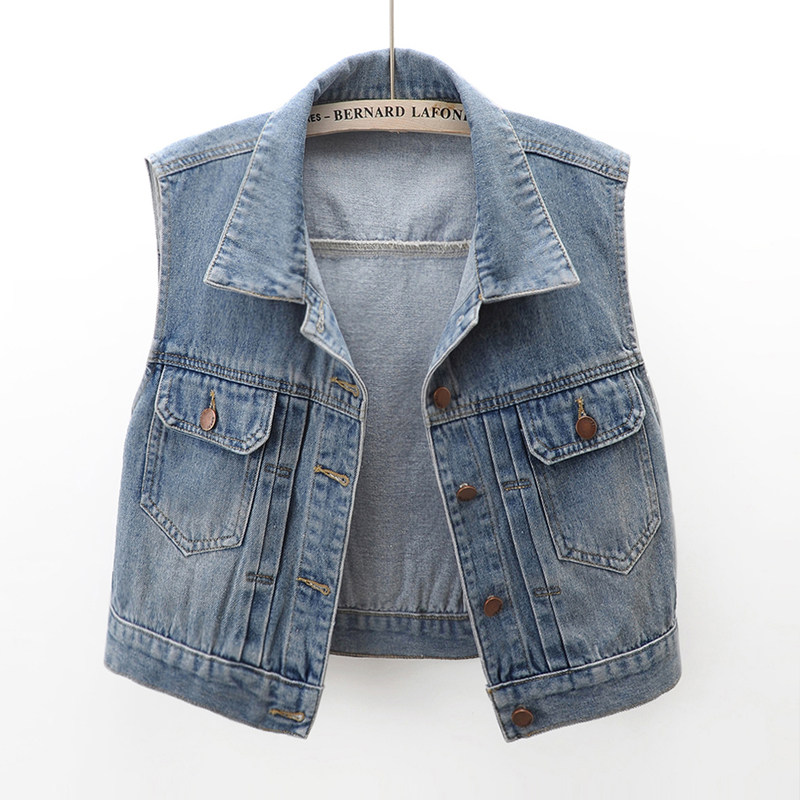 Small man with denim vest for women makes her look slim