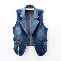 2021 Spring New Korean Joker Denim Vest Women Short Sleeveless Vest Pinch Jacket Jacket Top Canter Tide