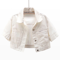 2022 Summer New Applique Short Sleeve Denim Jacket Woman Loose short and small shawl blouse cardiovert white thin