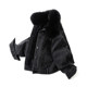 ເສື້ອຢືດຜ້າຝ້າຍ Denim ສັ້ນຂອງແມ່ຍິງ 2023 ລະດູຫນາວໃຫມ່ແບບເກົາຫຼີຄໍ fur ທີ່ແທ້ຈິງບວກກັບ velvet thickened ເສື້ອ jacket ຝ້າຍວ່າງສີດໍາ