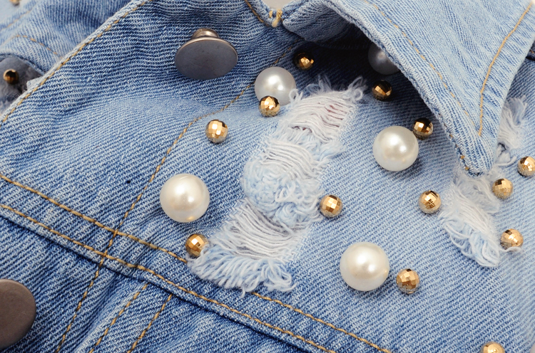 Mùa xuân và Mùa Thu Hàn Quốc phiên bản của các đính cườm lỗ phần ngắn denim vest nữ mùa hè vest mỏng vest vai vest không tay áo sơ mi ao kieu dep