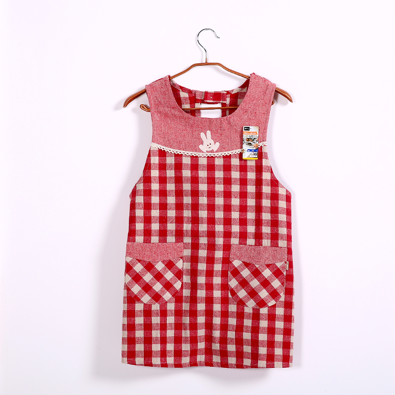 Day Style Plaid Personality Kitchen Home Cotton Linen Apron Briefs Stylish Anti-Fouling Cuddling Bag Morden Housewife Sleeveless Hood Clothing