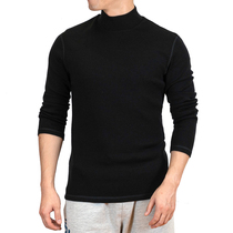 Mens pure wool 350g thickened warm semi-high collar protection neck cervical spine Beauty Nolong sleeve undershirt Autumn winter new