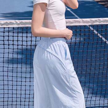 2026 autumn blue american quick-drying overalls for women, loose, casual, narrow version of ice silk wide-leg pants for small people