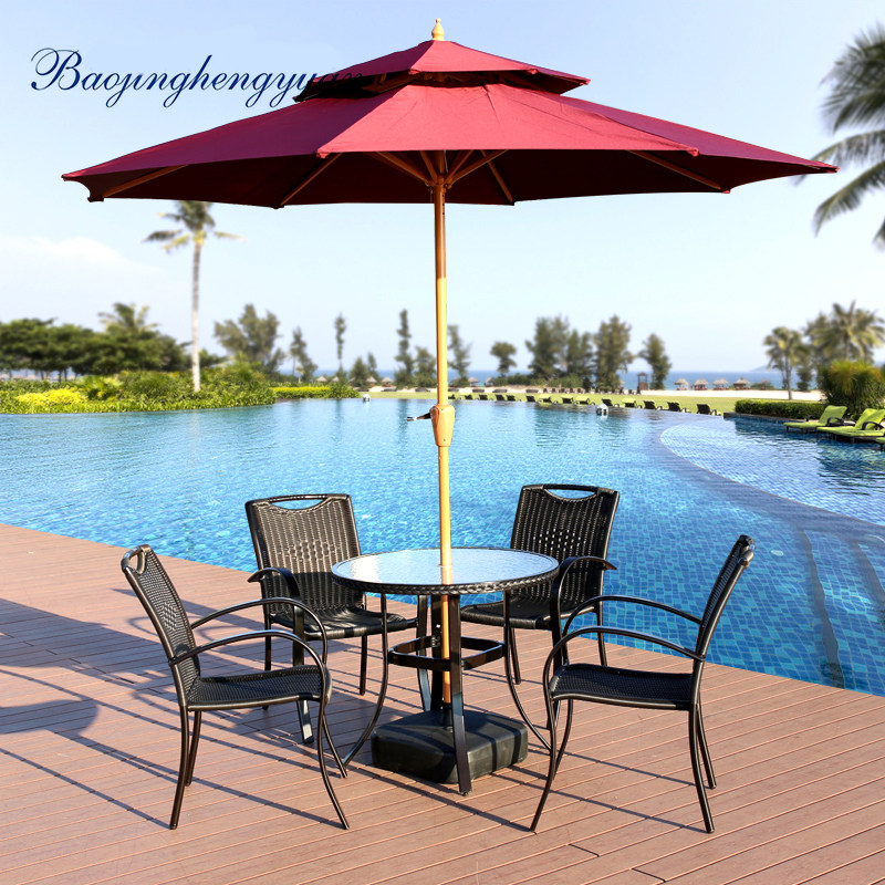 Outdoor table and chair combination rattan chair wrought iron balcony leisure waterproof five-piece set garden umbrella chair five-piece set