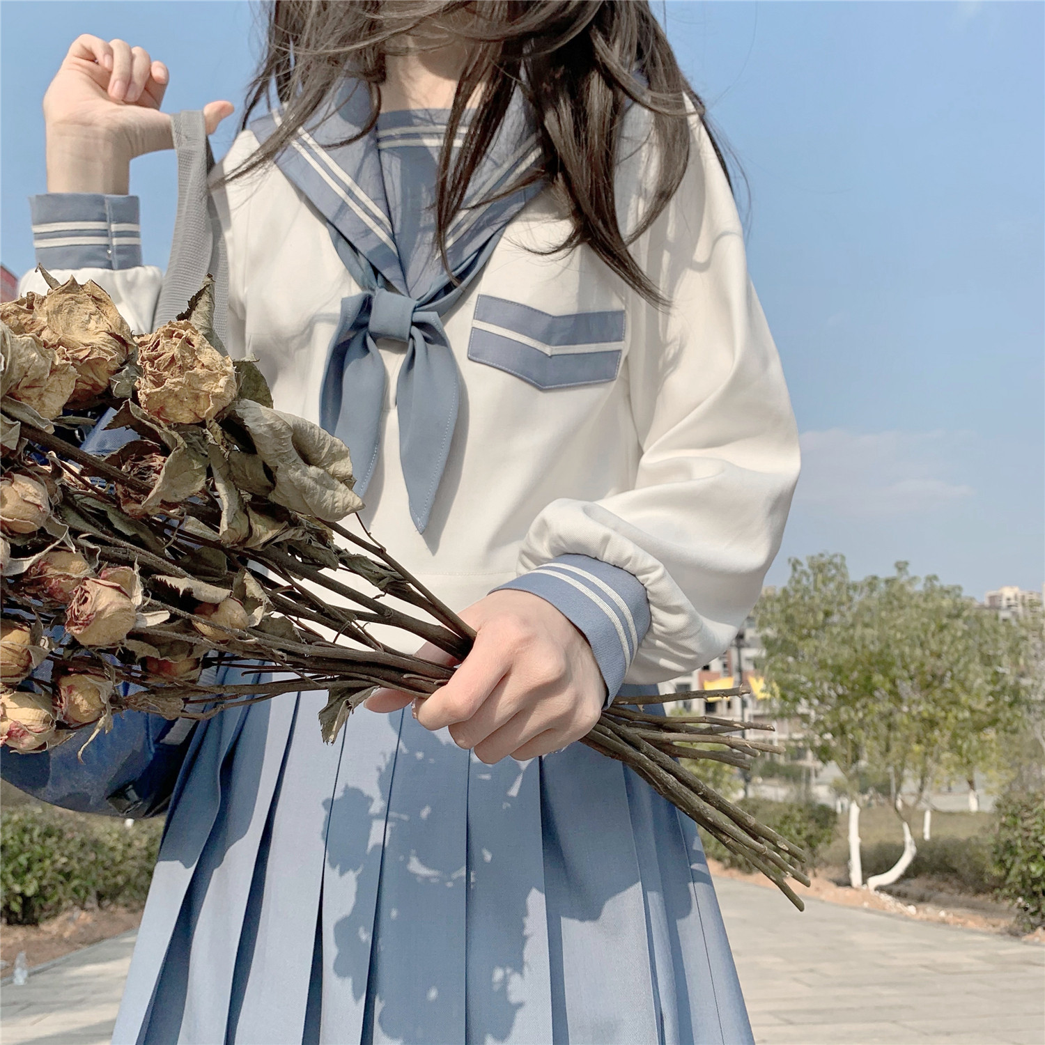 (To be dropped)Tsukino HOUSE * Yuwa High*Gray blue collar sailor suit middle suit