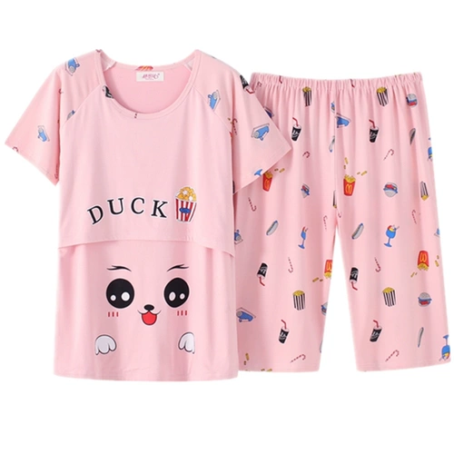 Летняя хлопковая тонкая пижама для кормящих грудью для молодой матери для беременных, короткий рукав