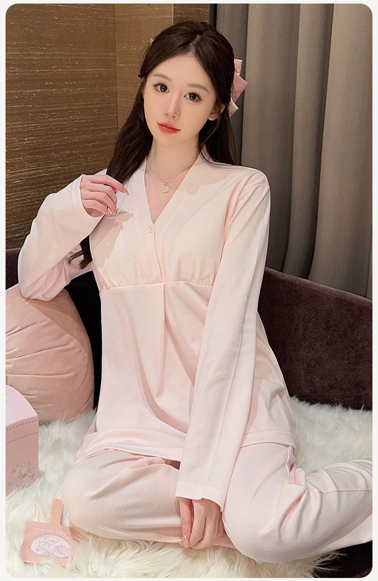 简约款带胸垫纯棉月子服夏秋季薄款产后产妇孕妇哺乳睡衣全棉秋冬 — 18