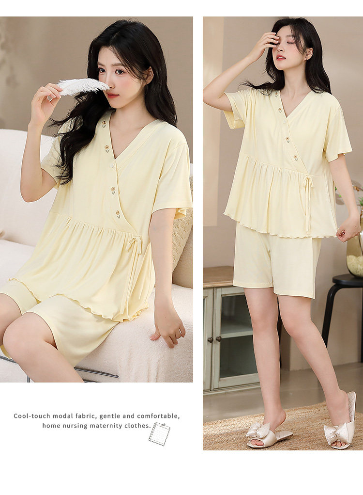 莫代尔带胸垫月子服女夏薄款产后短袖哺乳孕妇睡衣夏季产妇家居服 — 11