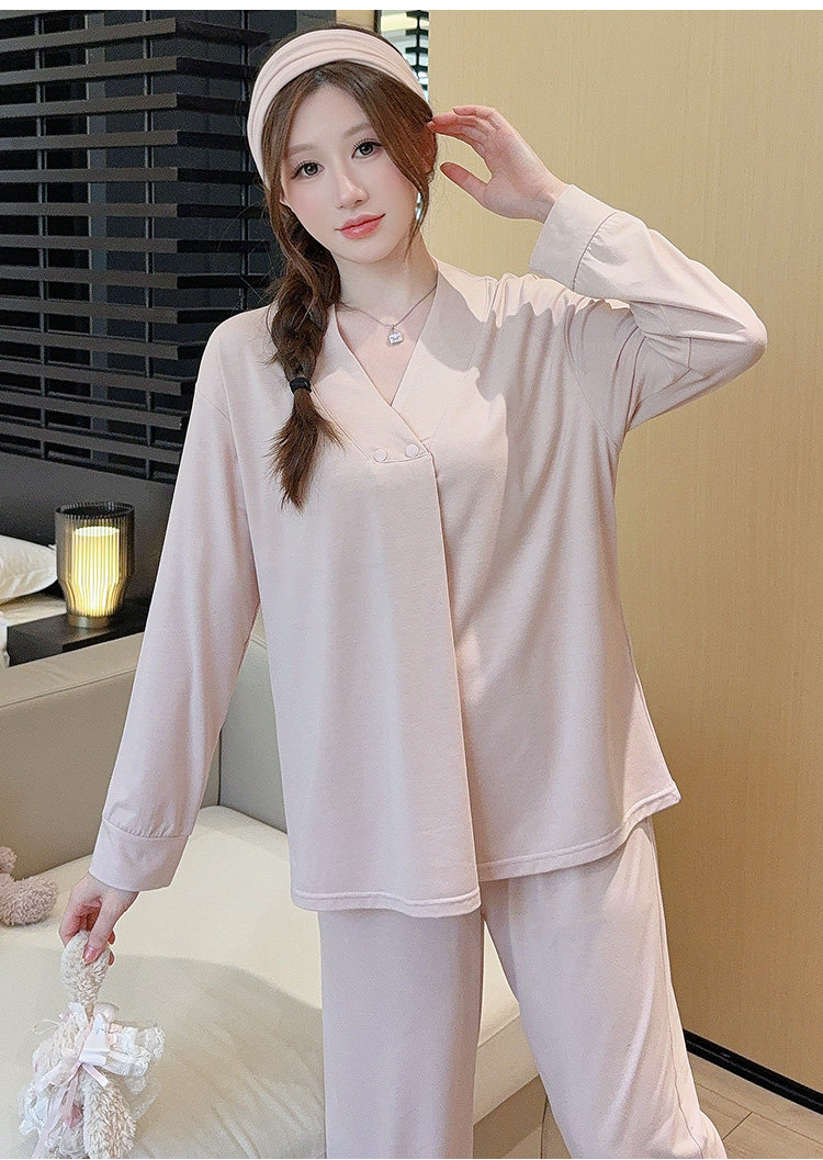 带胸垫莫代尔夏秋冬月子服纯棉产后10月份产妇孕妇哺乳睡衣家居服 — 25