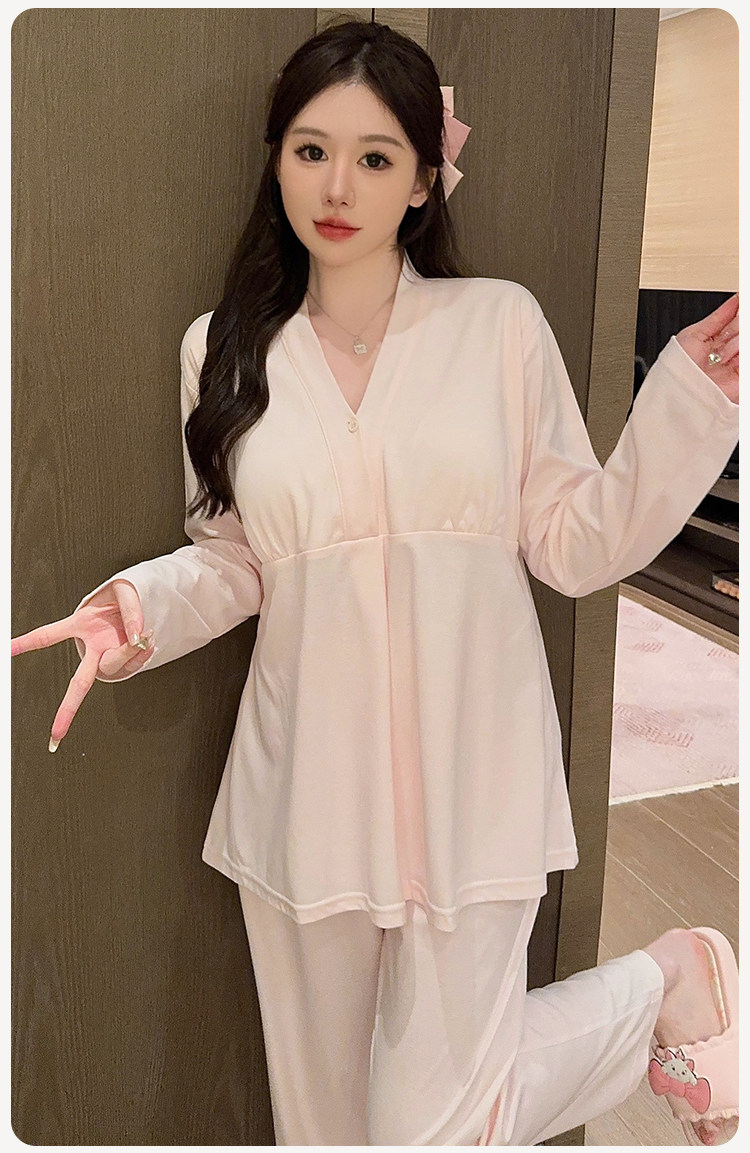 简约款带胸垫纯棉月子服夏秋季薄款产后产妇孕妇哺乳睡衣全棉秋冬 — 20