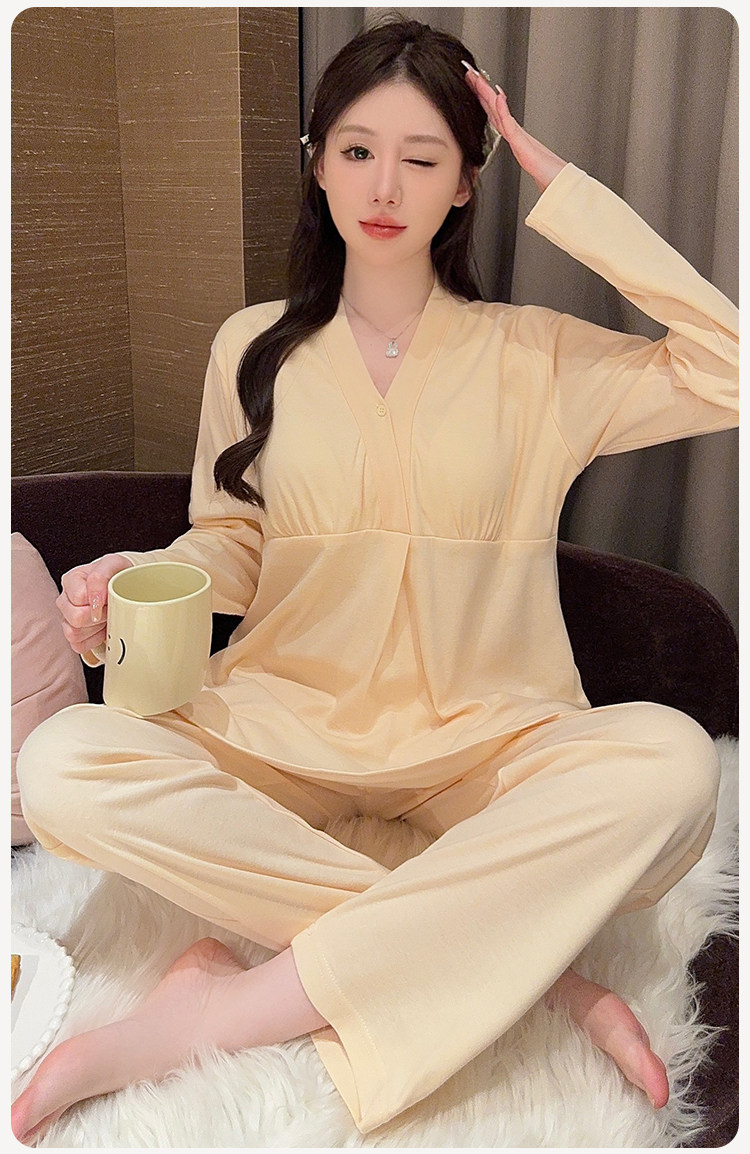 简约款带胸垫纯棉月子服夏秋季薄款产后产妇孕妇哺乳睡衣全棉秋冬 — 22