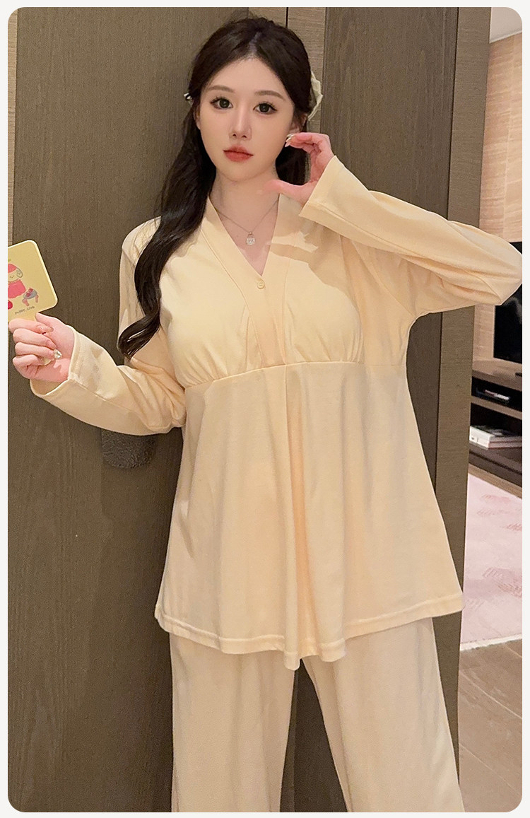 简约款带胸垫纯棉月子服夏秋季薄款产后产妇孕妇哺乳睡衣全棉秋冬 — 24