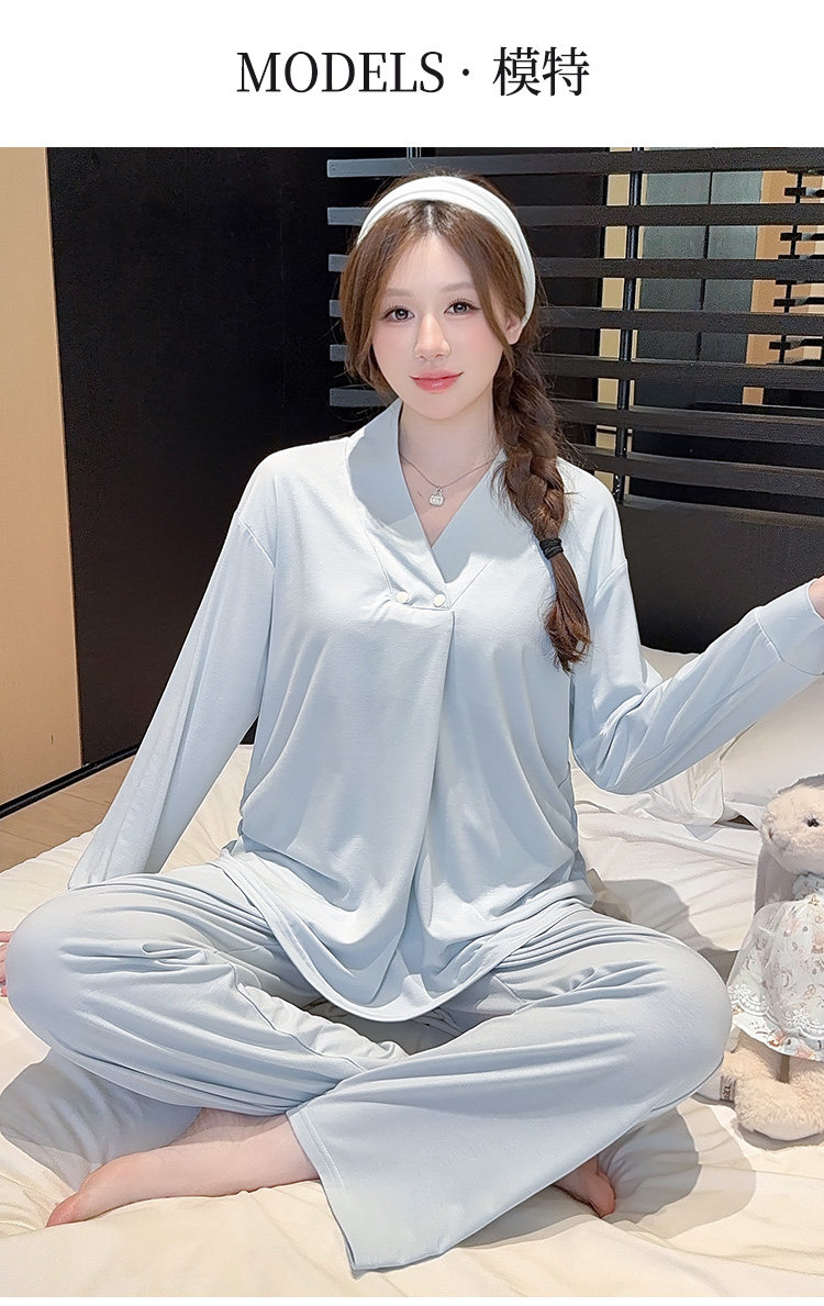 带胸垫莫代尔夏秋冬月子服纯棉产后10月份产妇孕妇哺乳睡衣家居服 — 20