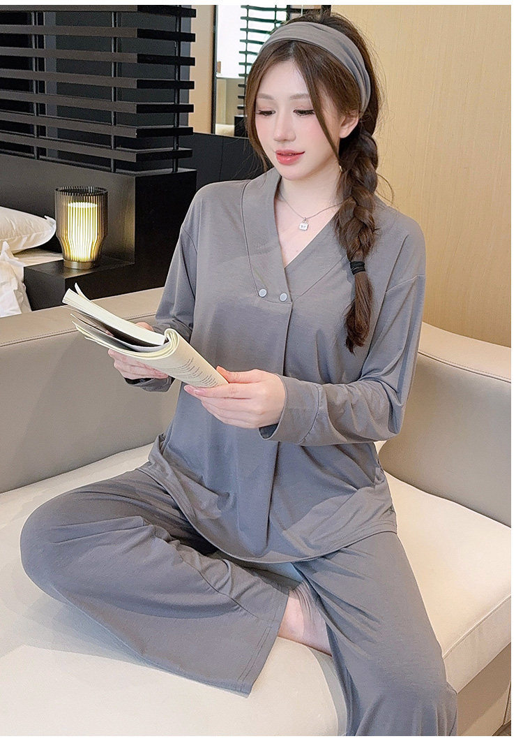 带胸垫莫代尔夏秋冬月子服纯棉产后10月份产妇孕妇哺乳睡衣家居服 — 15