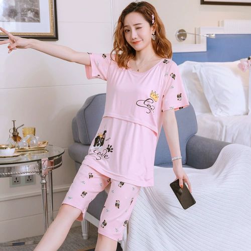 Летняя хлопковая тонкая пижама для кормящих грудью для молодой матери для беременных, короткий рукав