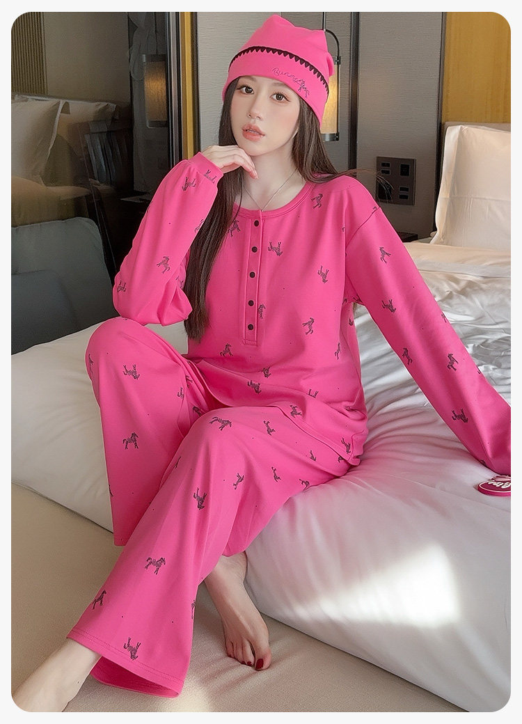 带帽子产妇纯棉吸汗月子服春秋产后哺乳类秋冬孕妇睡衣套装可外穿 — 15