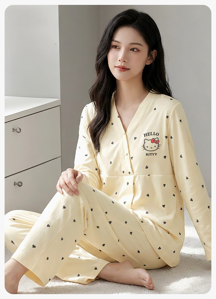 安娜妈咪带帽子纯棉产妇月子服春秋款孕妇哺乳睡衣秋冬家居服套装 — 16