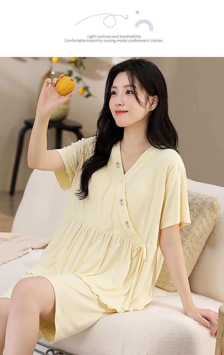 莫代尔带胸垫月子服女夏薄款产后短袖哺乳孕妇睡衣夏季产妇家居服 — 3