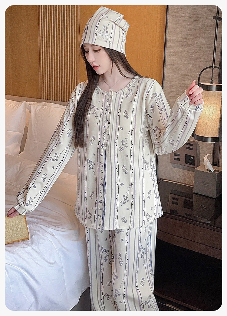 带帽子产妇纯棉吸汗月子服春秋产后哺乳类秋冬孕妇睡衣套装可外穿 — 20