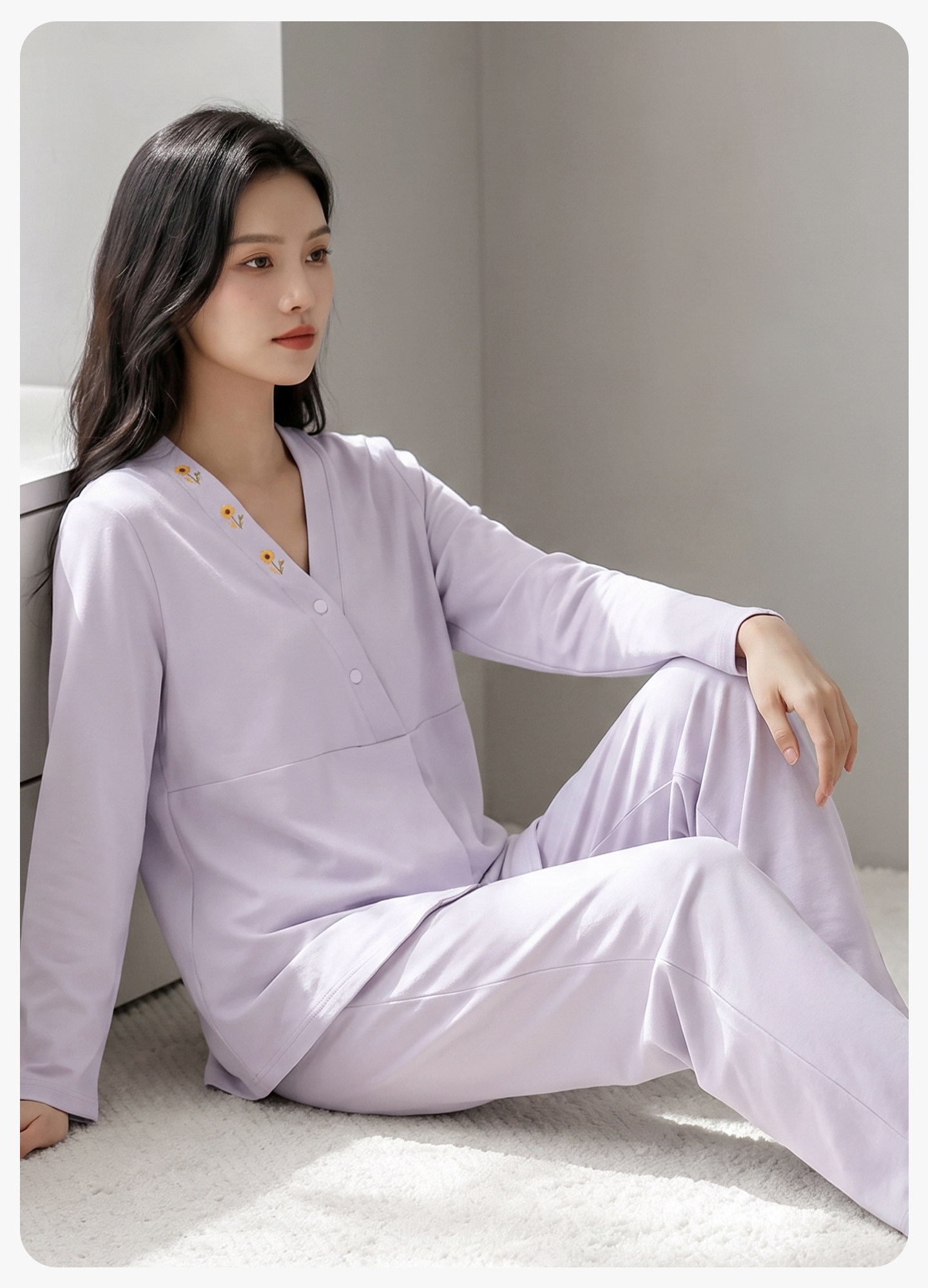 帽子带胸垫秋冬月子服纯棉哺乳睡衣春秋坐月子女孕妇不勒肚家居服 — 17