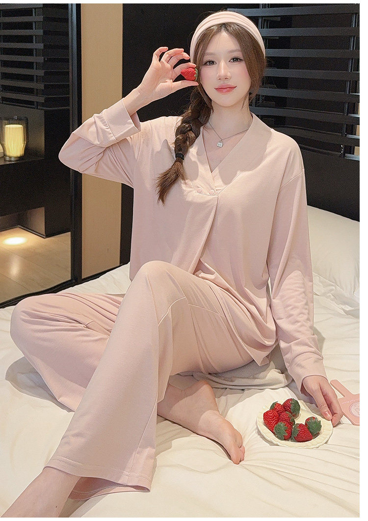 带胸垫莫代尔夏秋冬月子服纯棉产后10月份产妇孕妇哺乳睡衣家居服 — 24