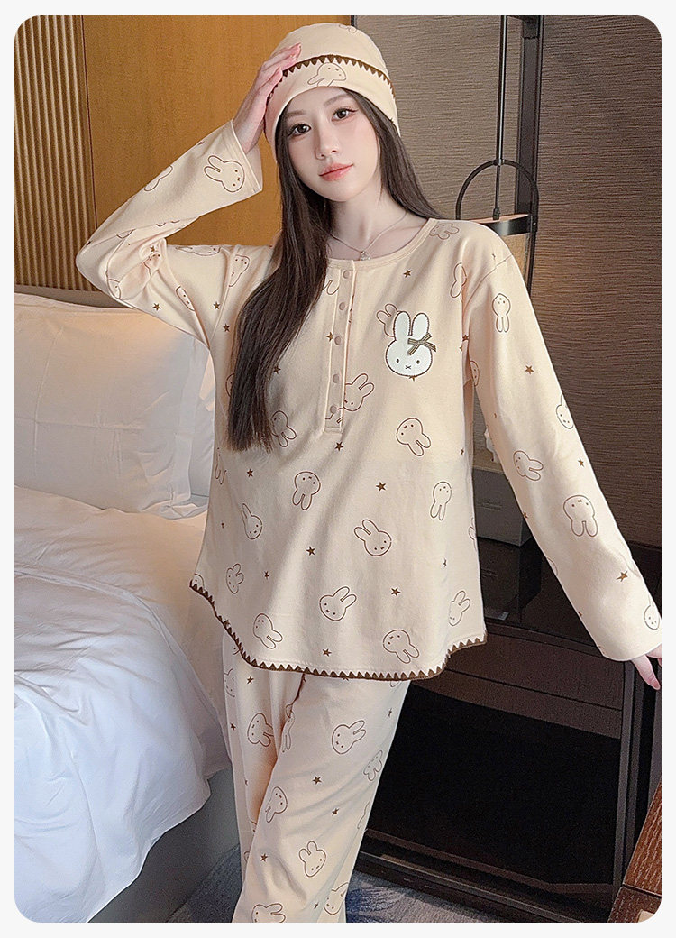帽子带胸垫月子服纯棉哺乳睡衣产后孕妇春秋冬季产妇家居服可外穿 — 21