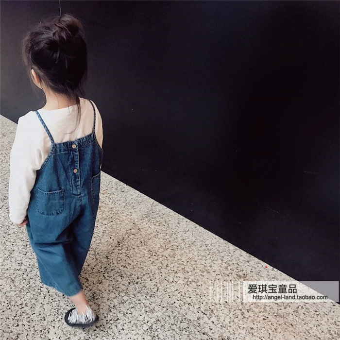 Quần yếm denim trẻ em quần ống rộng mùa xuân 2020 phiên bản Hàn Quốc bé trai và bé gái áo liền quần ống rộng - Quần jean