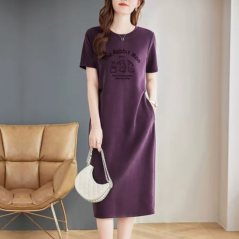 2026 New Summer Short-Sleeved T-Shirt Dress for Women, Loose, Slimming, Versatile Casual Dress, Mid-Length Skirt